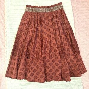 Anthropologie Maeve Textured Brown Gathered Skirt Sz 2 Ruffles